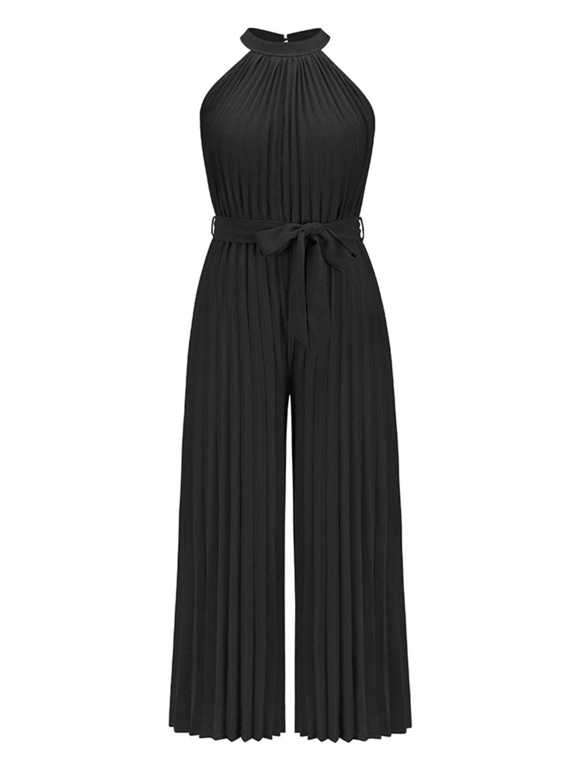 Cutout Tied Pleated Sleeveless Jumpsuit - Trendsi - Flyclothing LLC