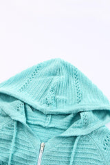 Zip-Up Raglan Sleeve Openwork Hooded Cardigan - Flyclothing LLC