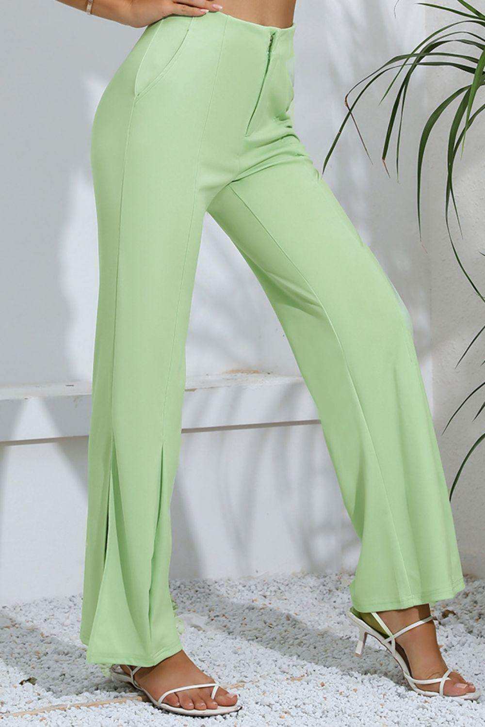 Slit High-Rise Flare Pants - Trendsi - Flyclothing LLC