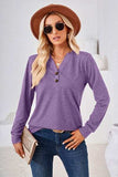 Notched Button Detail Long Sleeve T-Shirt - Trendsi - Flyclothing LLC