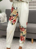 Printed Round Neck Top and Drawstring Pants Lounge Set - Trendsi - Flyclothing LLC