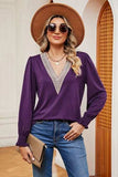 Lace Detail V-Neck Lantern Sleeve T-Shirt - Trendsi - Flyclothing LLC
