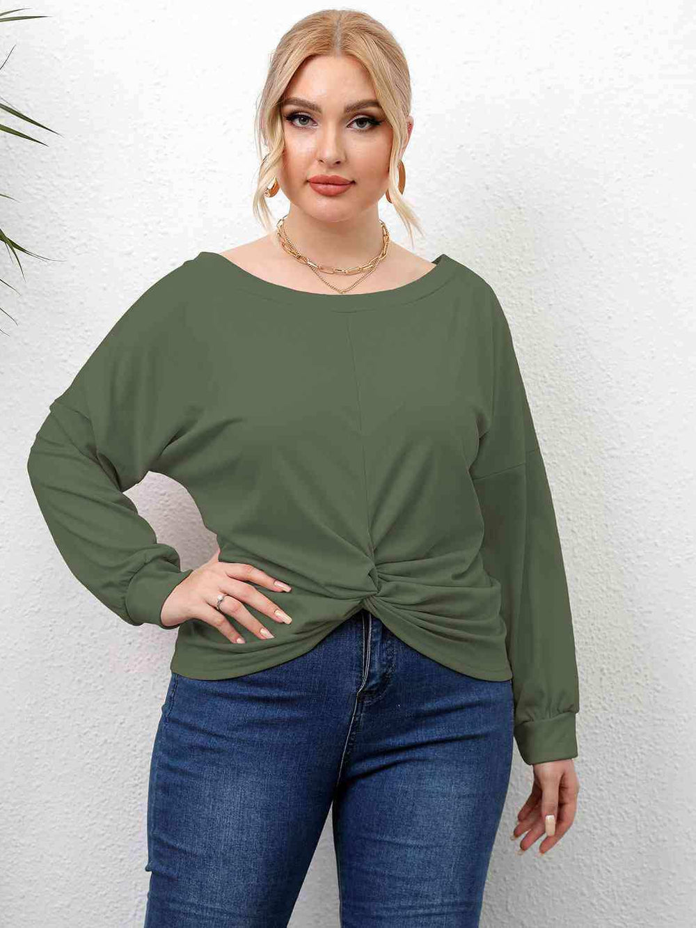 Plus Size Twisted Drop Shoulder T-Shirt - Trendsi - Flyclothing LLC