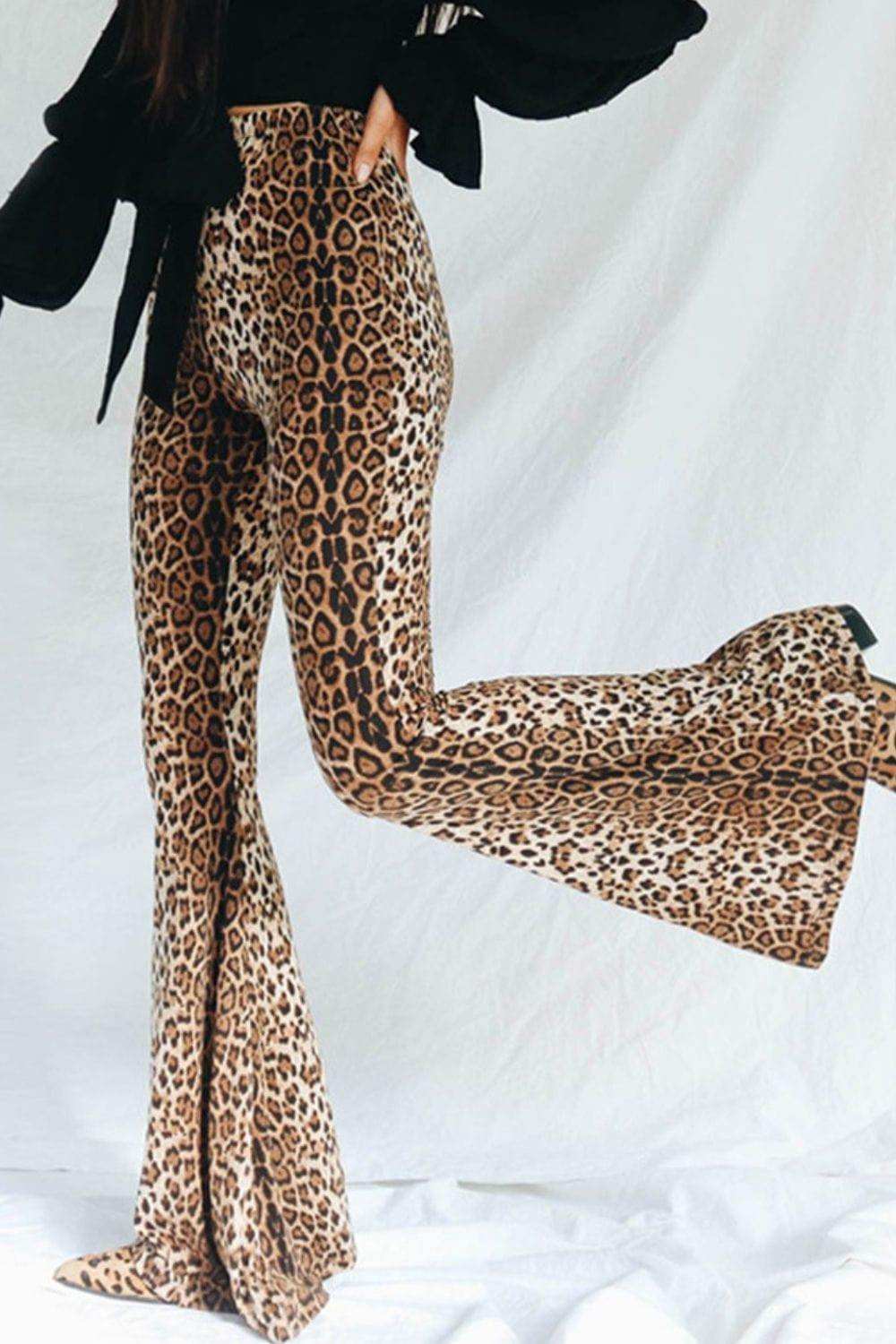 Leopard Print Flare Leg Pants - Trendsi - Flyclothing LLC