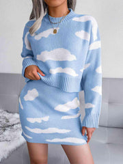 Cloud Sweater and Knit Skirt Set - Trendsi