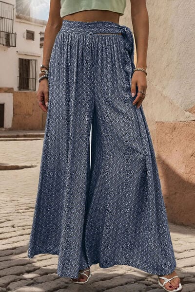 Printed Tied Wide Leg Pants - Trendsi