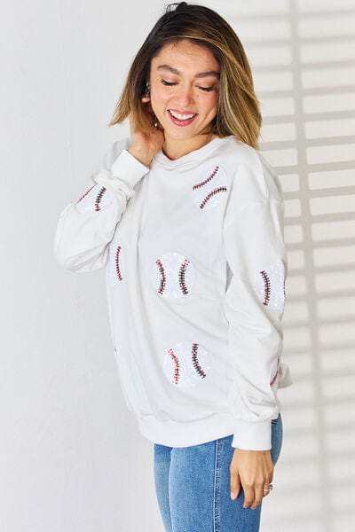 Sequin Ball Round Neck Dropped Shoulder Sweatshirt - Trendsi - Flyclothing LLC