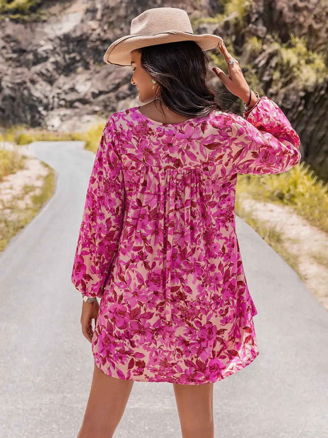 Long Sleeve V-Neck Mini Dress - Trendsi - Flyclothing LLC