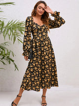 Flounce Sleeve Slit Midi Dress - Trendsi - Flyclothing LLC