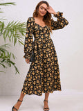 Flounce Sleeve Slit Midi Dress - Trendsi - Flyclothing LLC