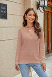 Raglan Sleeve Ribbed Trim Plunge Knit Top - Trendsi