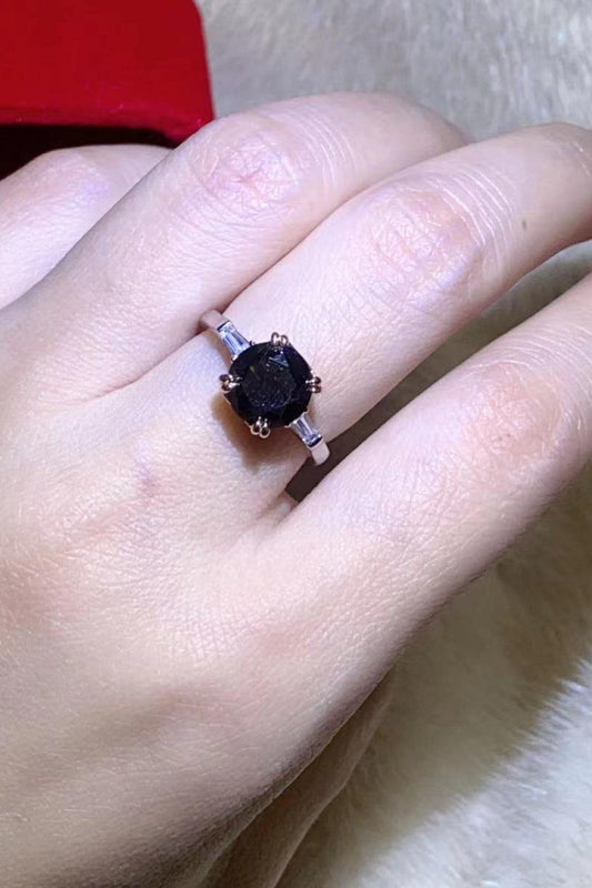 2 Carat Black Moissanite Platinum-Plated Ring - Trendsi