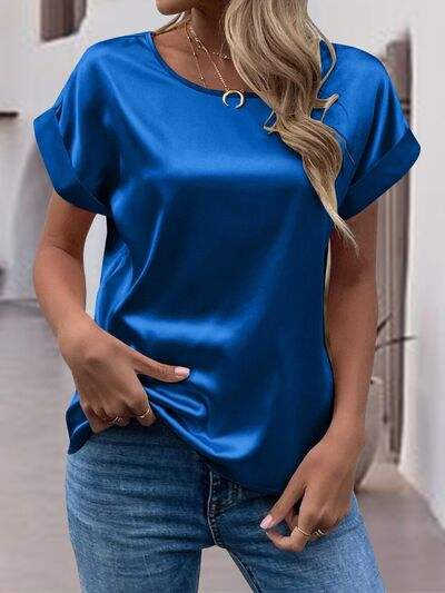 Round Neck Short Sleeve T-Shirt - Trendsi - Flyclothing LLC