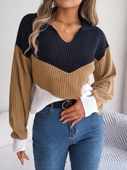 Color Block Dropped Shoulder Sweater - Trendsi