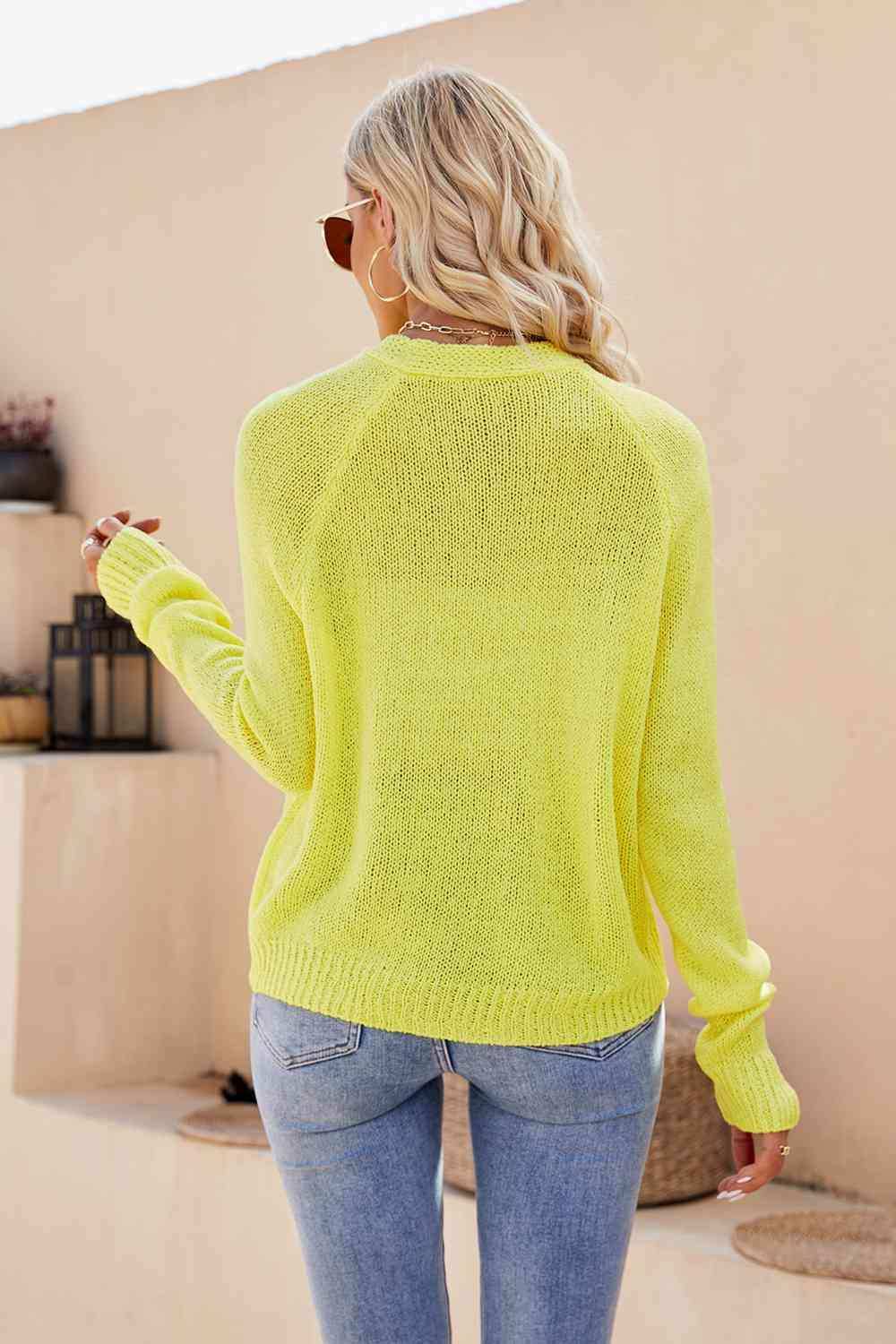 Button Up V-Neck Long Sleeve Cardigan - Trendsi - Flyclothing LLC