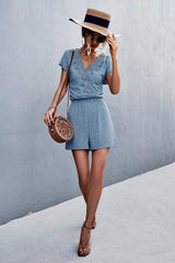 Lace Trim V-Neck Romper - Trendsi - Flyclothing LLC