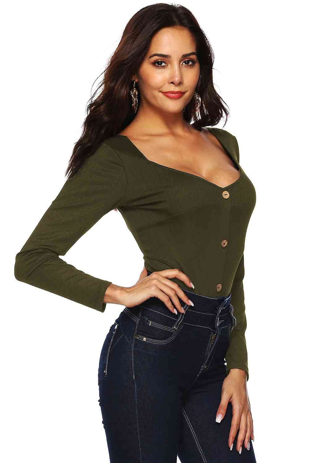 Button Detail Bodysuit - Trendsi - Flyclothing LLC