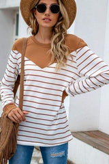 Striped Round Neck Long Sleeve T-Shirt - Trendsi - Flyclothing LLC