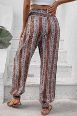 Smocked Printed High Waist Pants - Trendsi - Flyclothing LLC