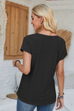 Eyelet Round Neck Rolled Short Sleeve T-Shirt - Trendsi - Flyclothing LLC