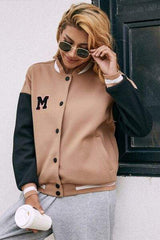 Contrast Baseball Collar Snap Down Jacket - Trendsi - Flyclothing LLC