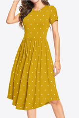 Printed Round Neck Short Sleeve Dress with Pockets - Trendsi