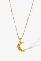 18K Gold Plated Inlaid Zircon Moon Pendant Necklace - Trendsi - Flyclothing LLC