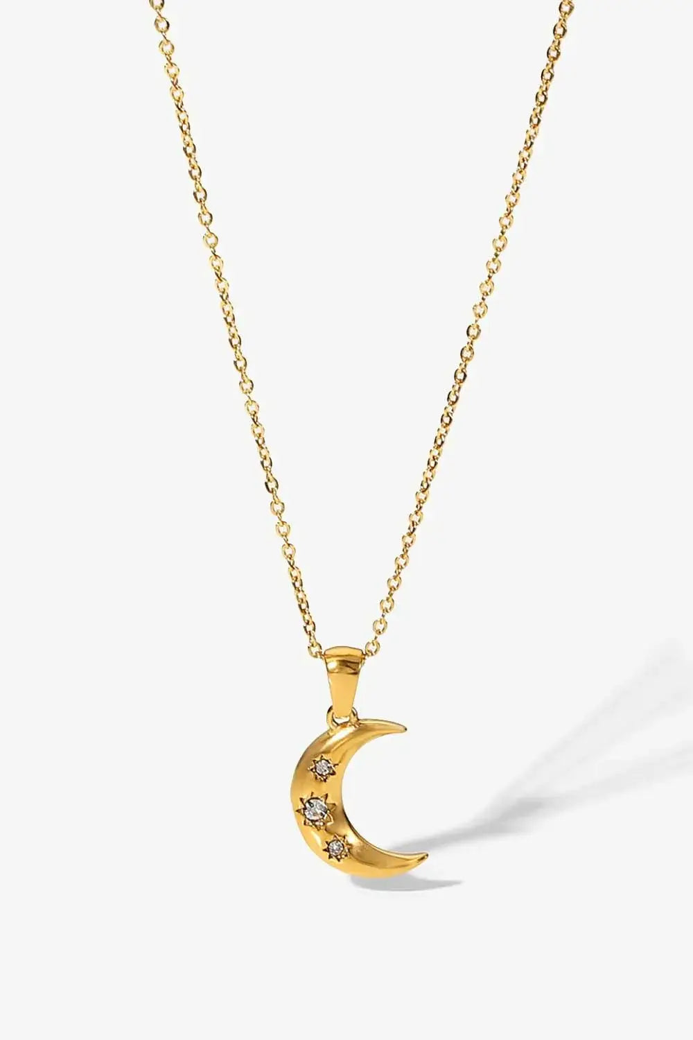 18K Gold Plated Inlaid Zircon Moon Pendant Necklace - Trendsi - Flyclothing LLC