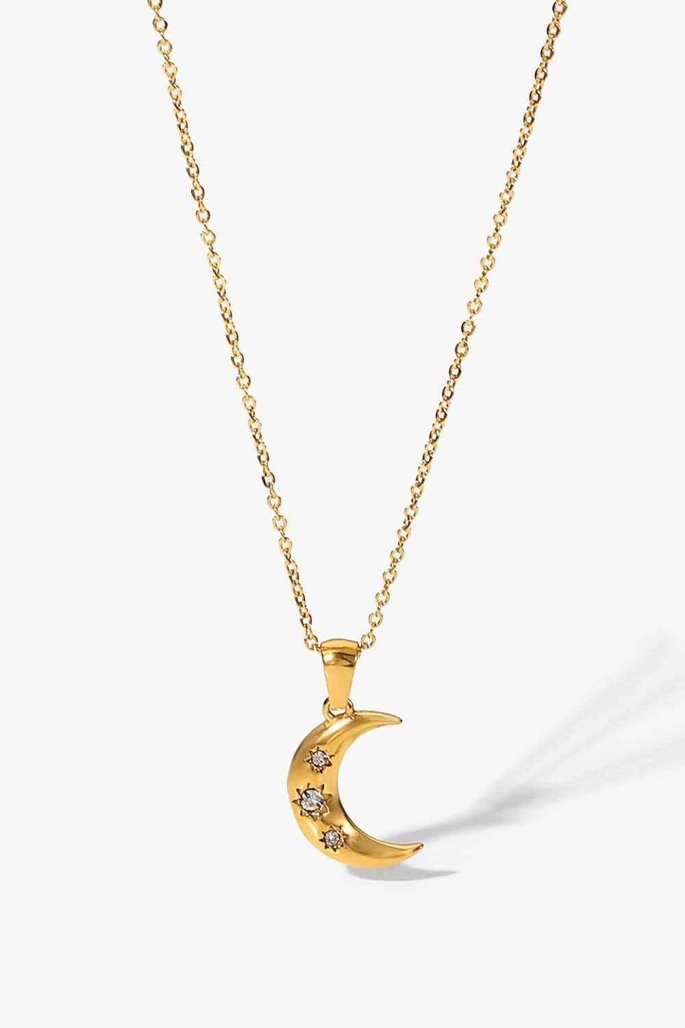 18K Gold Plated Inlaid Zircon Moon Pendant Necklace - Trendsi