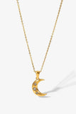 18K Gold Plated Inlaid Zircon Moon Pendant Necklace - Trendsi