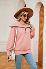 Half-Zip Collared Sweatshirt - Trendsi