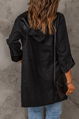 Drawstring Hooded Longline Jacket - Trendsi