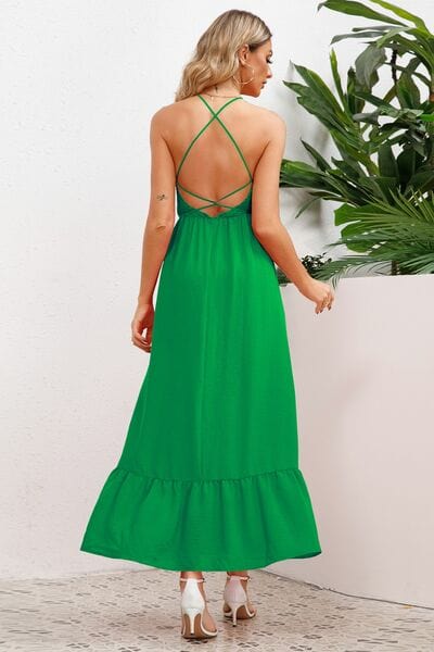 Smocked Crisscross Spaghetti Strap Dress - Flyclothing LLC
