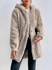 Button Down Hooded Coat - Trendsi