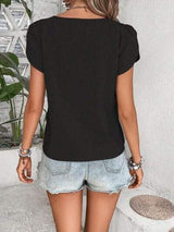 Decorative Button Asymmetrical Neck Blouse - Trendsi - Flyclothing LLC