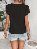 Decorative Button Asymmetrical Neck Blouse - Trendsi - Flyclothing LLC