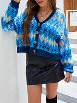 Geometric Button Up Dropped Shoulder Cardigan - Trendsi - Flyclothing LLC