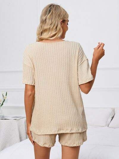 Notched Short Sleeve and Shorts Lounge Set - Trendsi - Flyclothing LLC