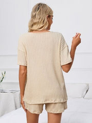 Notched Short Sleeve and Shorts Lounge Set - Trendsi