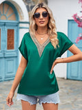 V-Neck Cuffed Blouse - Flyclothing LLC