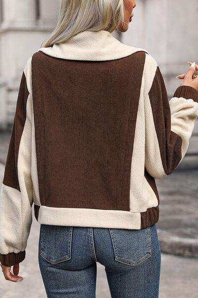 Color Block Zip Up Pocketed Jacket - Trendsi - Flyclothing LLC