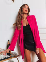 Button Up Long Sleeve Blazer with Pocket - Trendsi