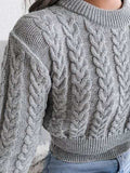 Cable-Knit Round Neck Sweater - Trendsi - Flyclothing LLC