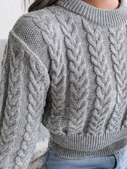 Cable-Knit Round Neck Sweater - Trendsi