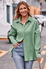 Slit Dropped Shoulder Longline Shirt - Trendsi - Flyclothing LLC