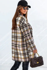 Plaid Longline Jacket with Pockets - Trendsi - Flyclothing LLC