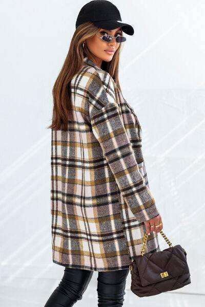 Plaid Longline Jacket with Pockets - Trendsi - Flyclothing LLC