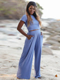 Short Sleeve T-Shirt and Wide Leg Pants Set - Trendsi