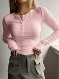 Half Button Long Sleeve T-Shirt - Trendsi - Flyclothing LLC