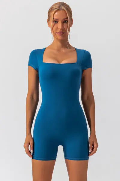 Square Neck Cap Sleeve Active Romper - Trendsi - Flyclothing LLC